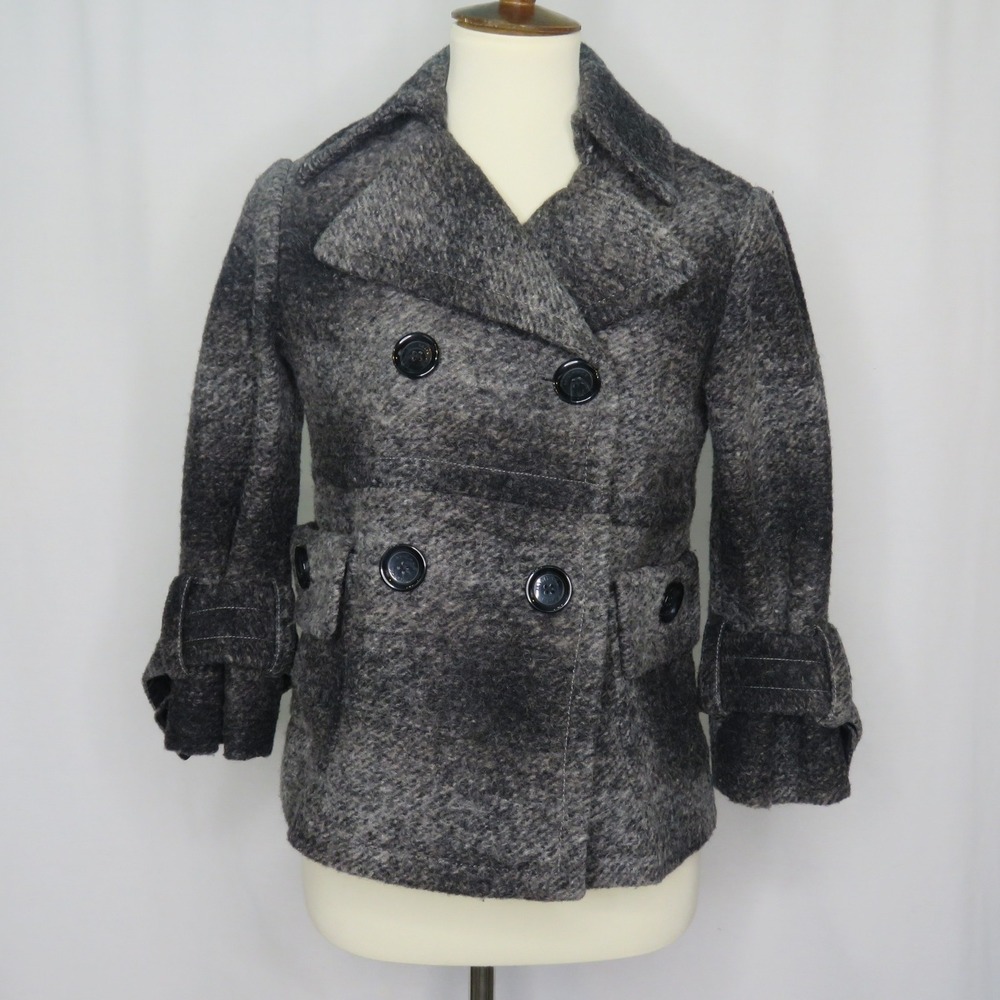 Michael Kors Womens Double Breasted Jacket Size XS Black Gray Knit Casual Career - Picture 1 of 6